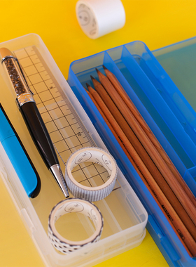 日式简约冰透透明磨砂油性双层两层多功能大容量文具盒INS铅笔盒