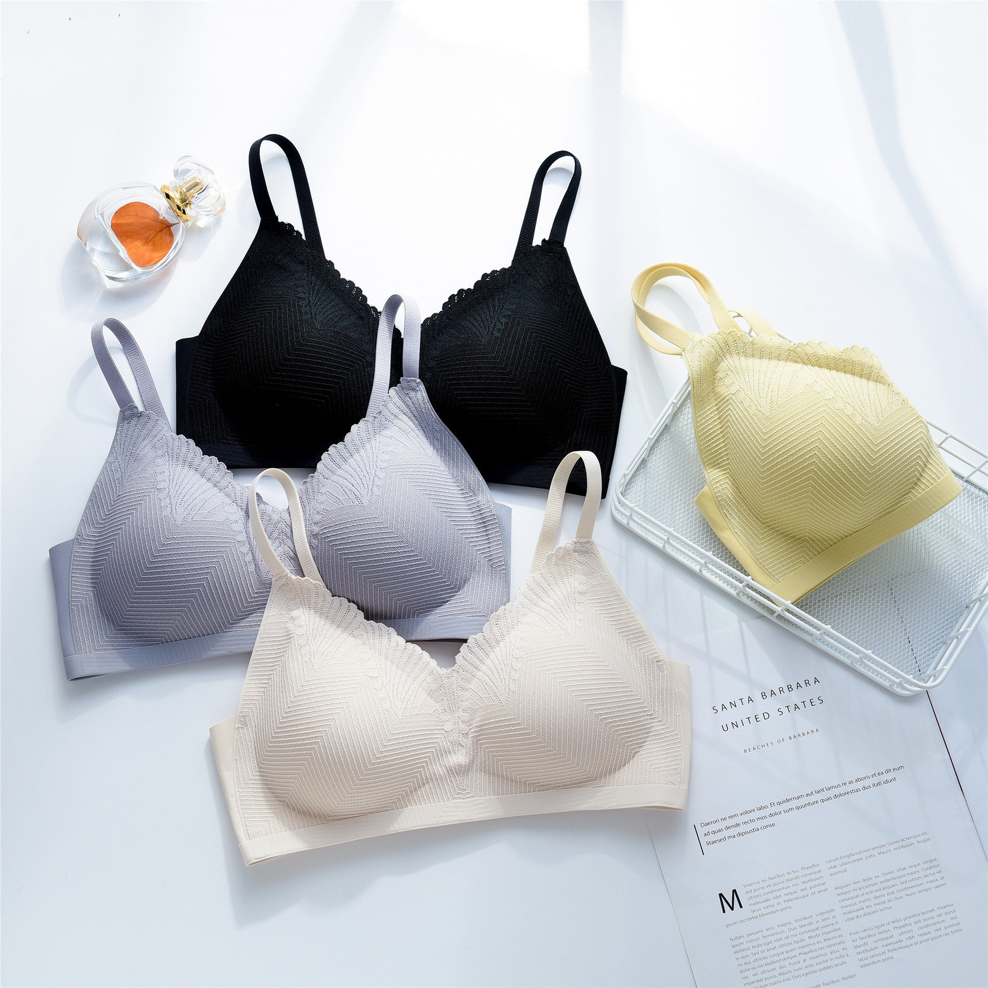 悸动的心乳胶文胸薄款聚拢无钢圈蕾丝美背无痕性感吊带背心内衣夏
