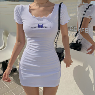 显瘦裙子 性感包臀白色连衣裙女春夏季 收腰气质紧身短裙2021年新款