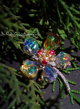 繁花/天然墨西哥欧泊18k金吊坠 绝地尖晶原创设计/InColor 彩定制