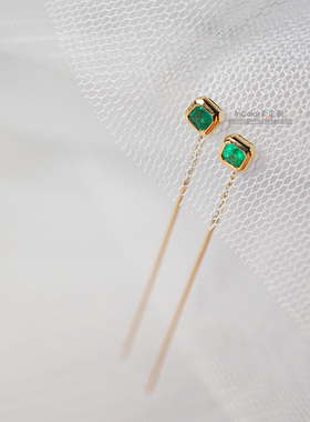 壹。/天然祖母绿耳线 18k黄金镶嵌 原创款/InColor彩定制