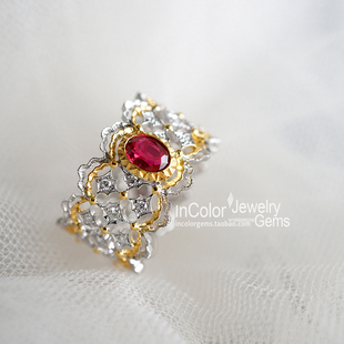 布契拉提/天然无烧红宝是戒指k金配钻 高端珠宝/InColor彩定制
