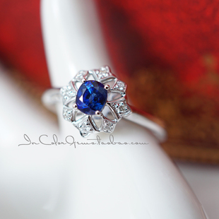 戒指/天然蓝宝石 18k白配钻石 定制鉴赏/InColor彩定制