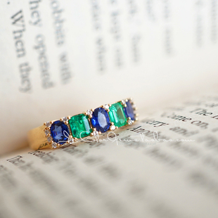 我的风景/天然祖母绿蓝宝石戒指 k金配钻原创设计/InColor 彩定制