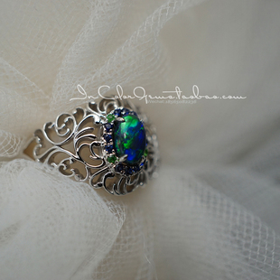 浮生若梦/天然澳洲黑欧泊戒指 k金戒指 鉴赏定制/InColor彩定制