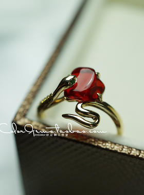 金蛇/墨西哥血欧泊戒指 k金戒指 原创款/InColor彩定制