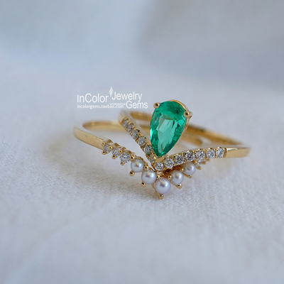 珍珠组合祖母绿戒指定制