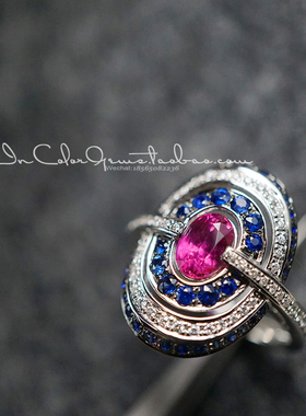 相遇/天然无烧粉蓝宝石戒指 18k金配钻/InColor彩定制