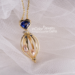 心笼/天然蓝宝石吊坠18k金配钻石 鉴赏定制/InColor彩定制