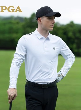 pga高尔夫服装男长袖T恤 秋冬运动翻领球衣休闲 舒适polo衫101305