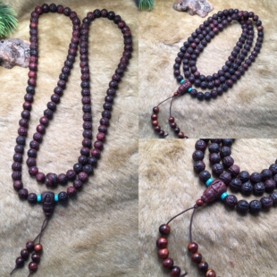 海南黄花梨木雕弥勒佛财神佛珠手串男女财富一生佛头念珠长串项链