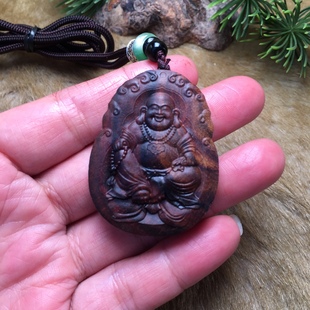 海南黄花梨紫油梨木雕弥勒佛项链吊坠木质精雕佛牌护身符车挂件
