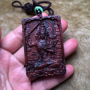 海南黄花梨木雕文殊菩萨十二生肖兔牌吊坠木质精雕本命佛牌车挂件