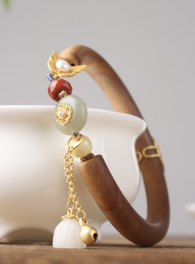 印度老山檀香手镯黑肉老料贵妃镯手串手链檀木镯子圆环手环女士细