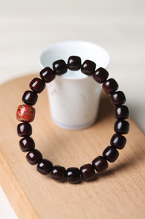 印度小叶紫檀老型桶珠手串男女8*9mm单圈念珠手链原创DIY配大漆珠