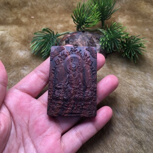 藏传密宗莲花生大士佛像吊坠心咒海南黄花梨男女款项链红木挂件