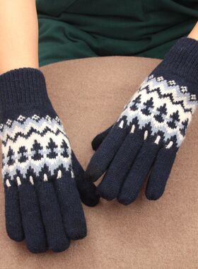外贸原单双层羊毛针织复古费尔岛冬季男加厚百搭防风保暖触屏手套