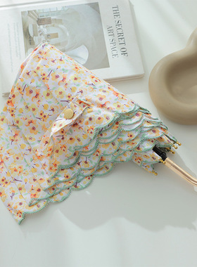 日系超轻166克碎花三折防风雨伞防晒太阳伞防紫外线刺绣女晴雨伞