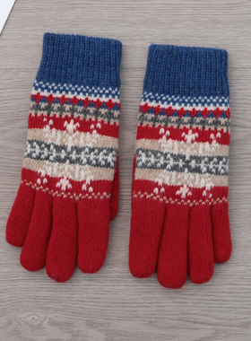 日本原单羊毛加绒加厚保暖五指针织手套冬季男女户外通勤防寒手套