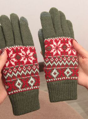 出口日本原单加厚保暖五指触屏80%羊毛冬季防寒手套男女针织手套