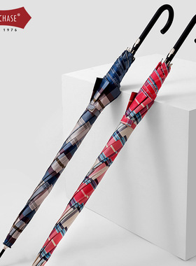 新品森系格子自动伞时尚超轻便携弯钩学生长柄伞拒水一甩干文艺伞