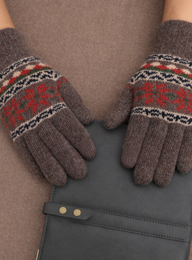 时尚商务男士羊毛加厚加绒保暖分指触屏韩版森系针织户外防寒手套