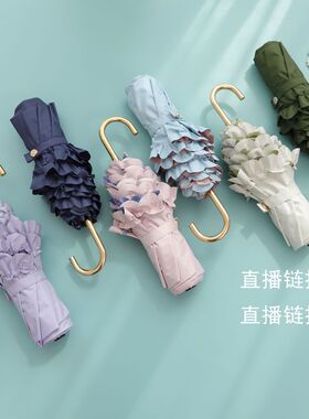 UPF50+黑胶超轻折叠太阳伞加固防风晴雨两用长伞文艺商务直播间伞