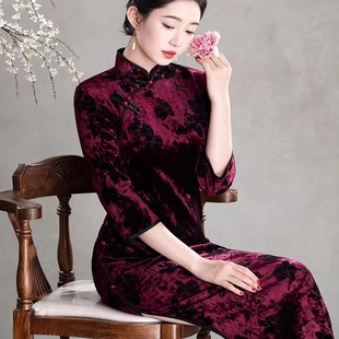 老上海女新款旗袍2025年改良版秋冬妈妈新中式高端保暖长袖款长款