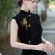 显瘦长款 黑色丝绒无袖 国风刺绣连衣裙气质修身 新中式 旗袍2025新款