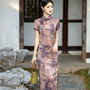 走秀民国风旗袍长款2024新款复古气质改良优雅修身显瘦日常连衣裙