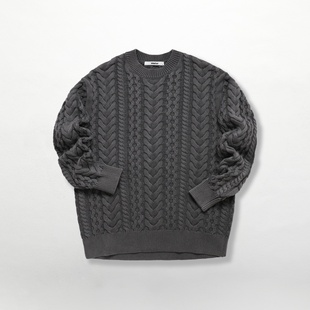 WildOut25FW东京首发秋冬双色针织粗织套头绞花毛衣