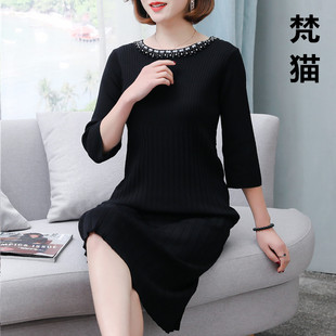 加长款毛衣女2021新款超长款毛衣裙过膝春夏大红色打底针织连衣裙