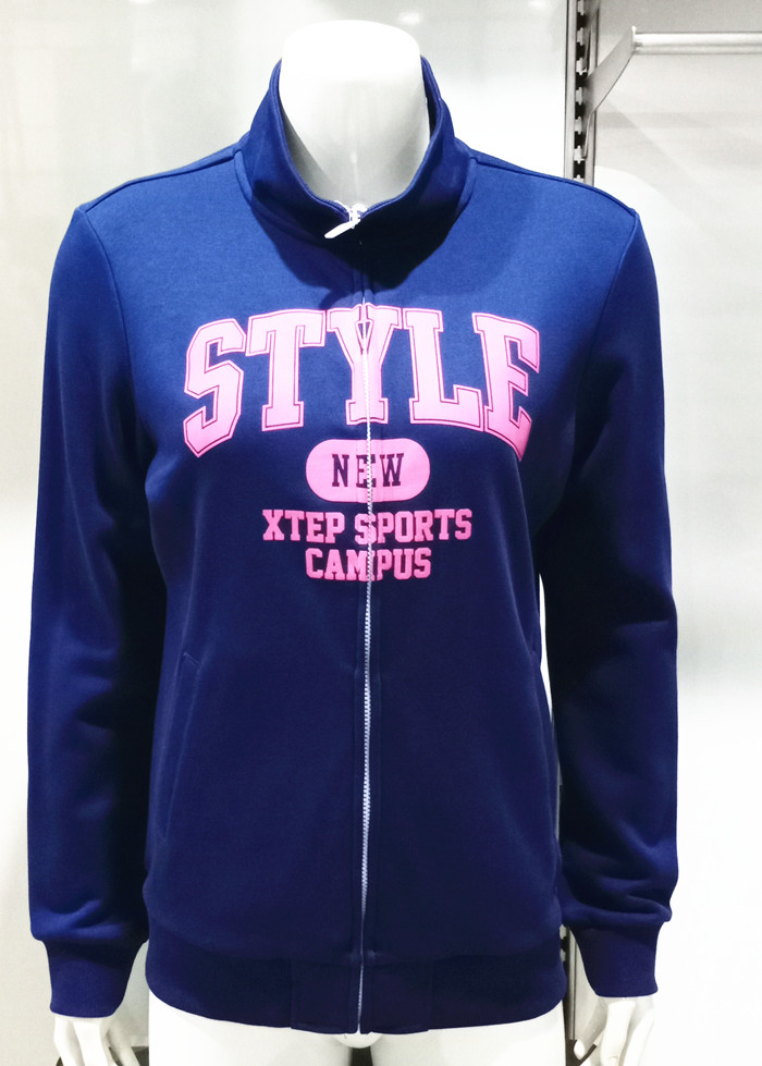 特步深兰活力长款套头春季新品女子校园系列针织上衣984328061118