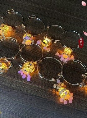 新中式古风灯笼发光手镯宫廷仙气铃铛镯子日常百搭汉服马面裙手饰