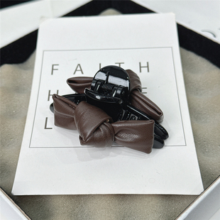 韩国PU皮质蝴蝶结抓夹法式复古简约中号发抓刘海侧边夹半扎发顶夹