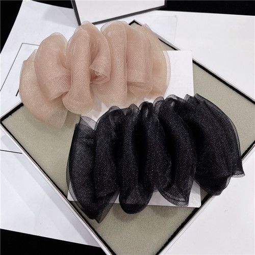 网纱褶皱发夹日韩纯色顶夹马尾夹
