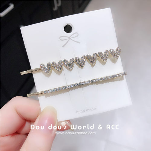 东大门网红少女边夹小桃心水钻