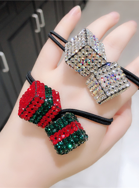 韩国发饰进口水晶满钻方钻球头绳闪亮彩色双球皮筋丸子头发圈发绳
