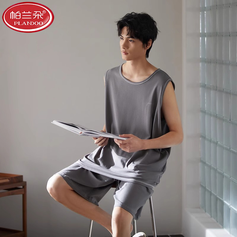 帕兰朵睡衣男款背心男士夏季休闲夏款可外穿套装家居服夏天无袖20