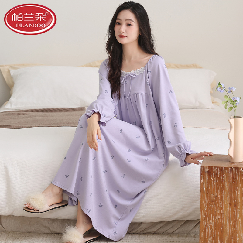 帕兰朵睡裙女春秋款纯棉拉架长袖2025新款爽棉睡衣可外穿家居服裙