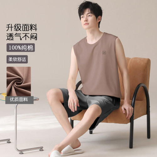 帕兰朵男士夏季纯棉可外穿睡衣