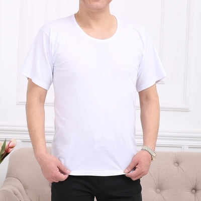 纯棉汗衫男款老头衫中老年人宽松大码圆领t恤短袖爸爸装夏季背心