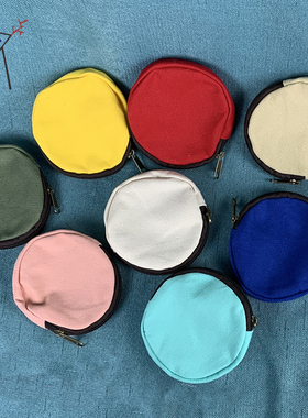 原创个性圆形零钱包女小迷你帆布卡包可手绘小包包素材纯棉帆布包