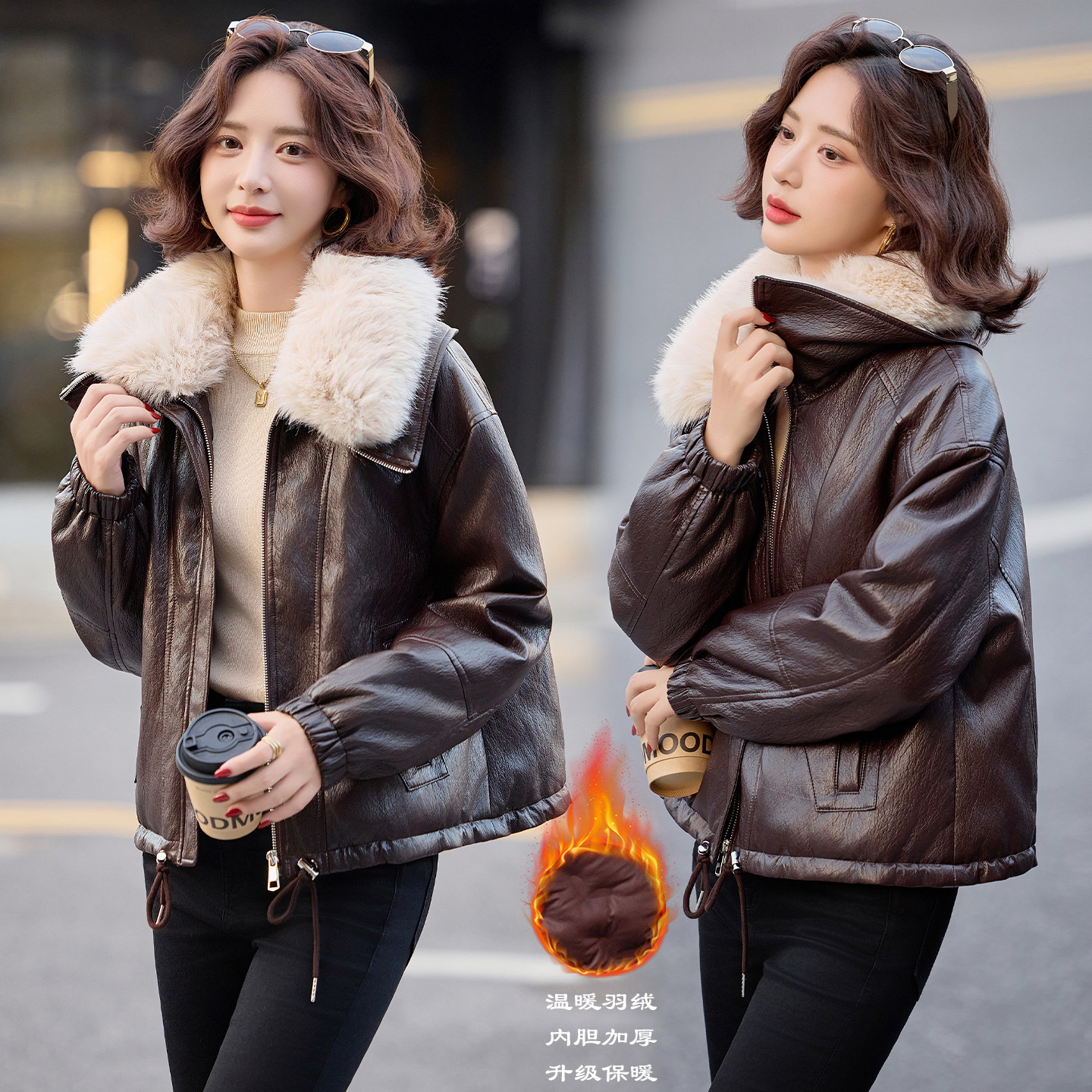 小个子羽绒服女2025年冬季新款保暖超好看白鸭绒PU皮衣夹克短外套