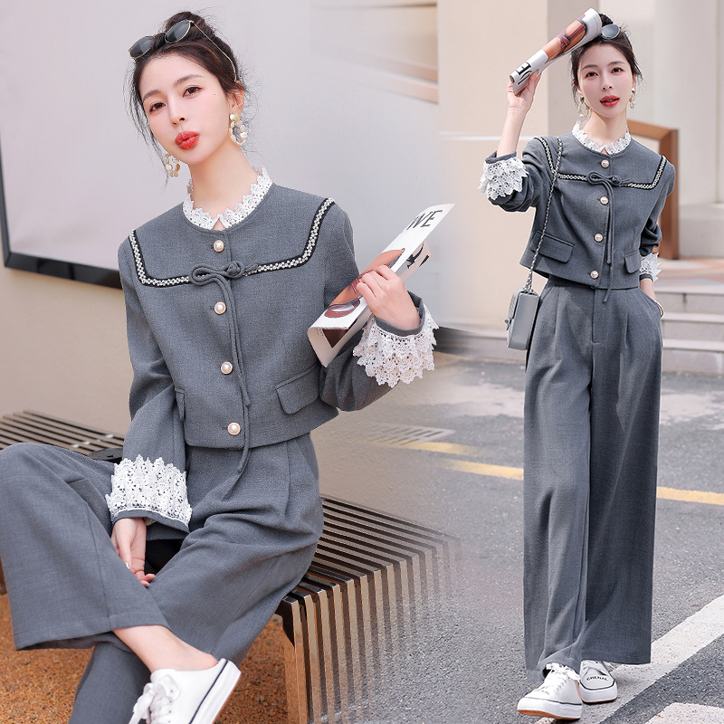 小香风时尚套装女2025春秋新款轻熟风小西装阔腿裤两件套显瘦裤子