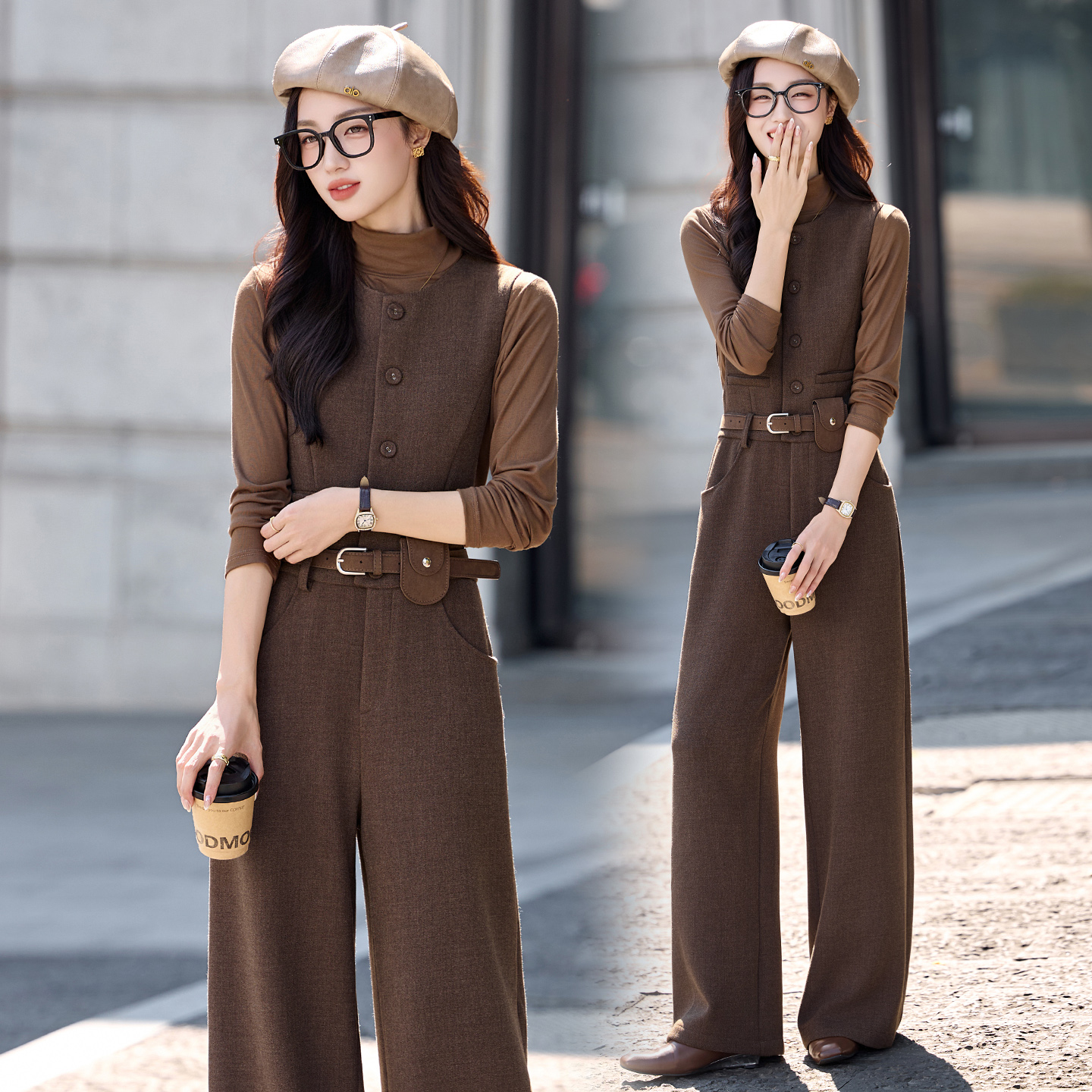 减龄阔腿马甲连衣裤显瘦