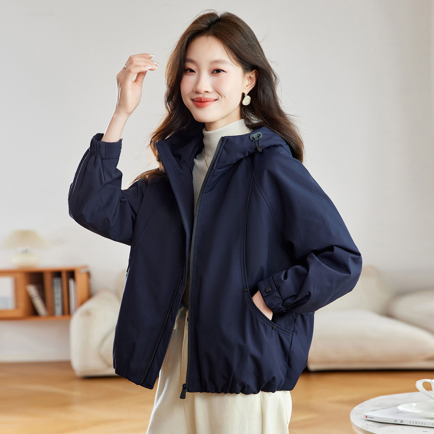 休闲连帽夹棉加厚外套女