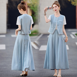 轻奢高级感穿搭套装女2025夏季减龄洋气小香风马甲裙子三件套遮肉