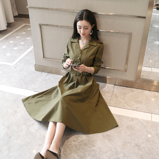 2025年春秋季新款女装韩版气质收腰风衣连衣女裙子修身显瘦小个子