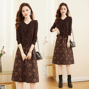 气质小香风套装女连衣裙2025春秋冬高级感显瘦针织毛衣两件套裙装